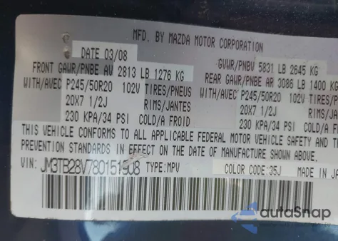 2008 Mazda Cx-9 Grand Touring from USA, damaged, VIN JM3TB28V780151908